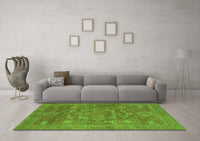 Machine Washable Oriental Green Modern Rug, wshabs1469grn