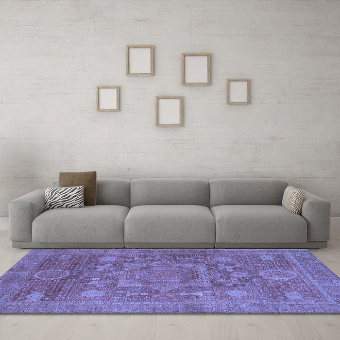 Machine Washable Oriental Blue Modern Rug in a Living Room, wshabs1469blu