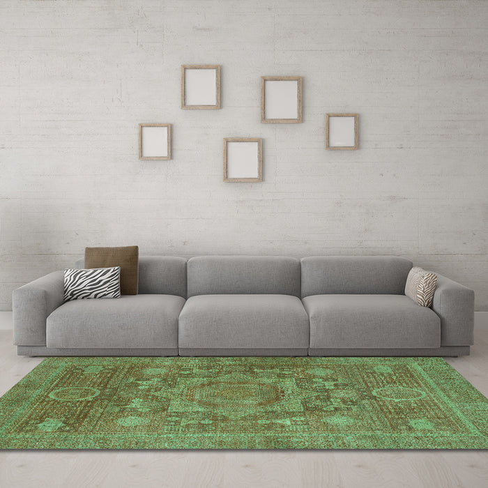 Machine Washable Oriental Turquoise Modern Area Rugs in a Living Room,, wshabs1469turq