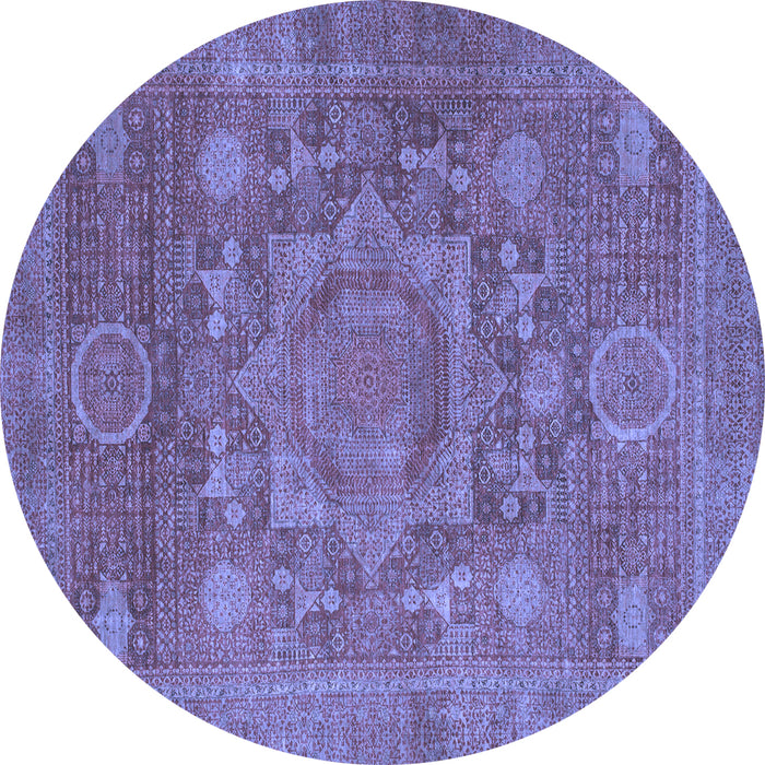 Round Machine Washable Oriental Blue Modern Rug, wshabs1469blu