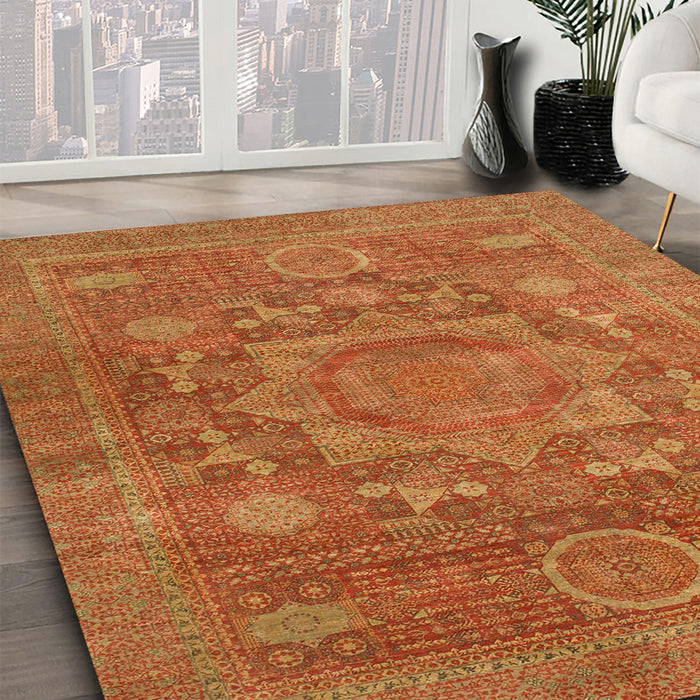 Abstract Orange Oriental Rug in Family Room, abs1469