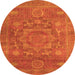 Round Machine Washable Oriental Orange Modern Area Rugs, wshabs1469org