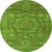 Round Machine Washable Oriental Green Modern Area Rugs, wshabs1469grn