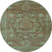 Round Oriental Light Blue Modern Rug, abs1469lblu