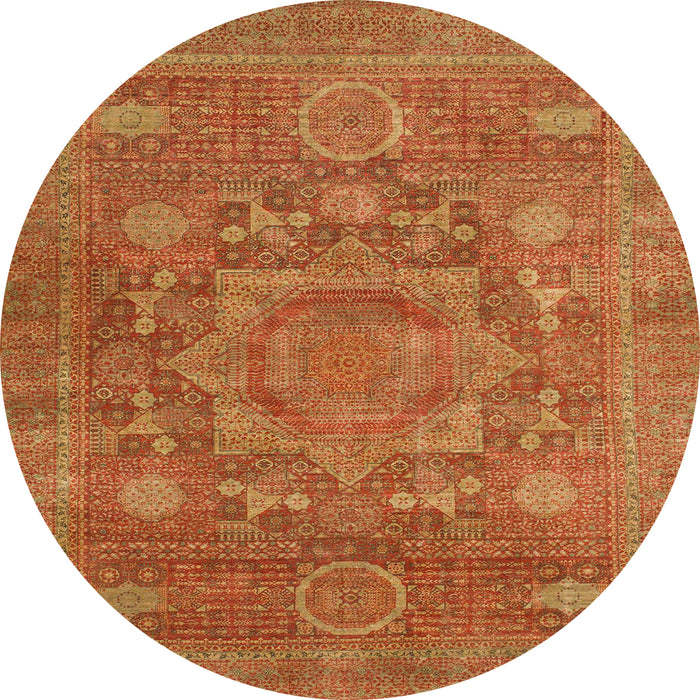 Round Abstract Orange Oriental Rug, abs1469