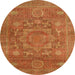 Round Abstract Orange Oriental Rug, abs1469