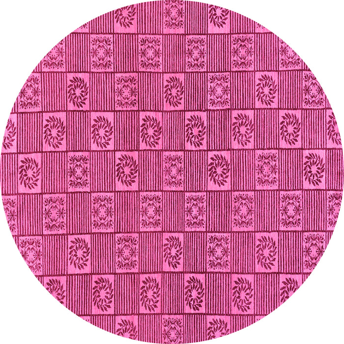 Round Machine Washable Abstract Pink Modern Rug, wshabs146pnk