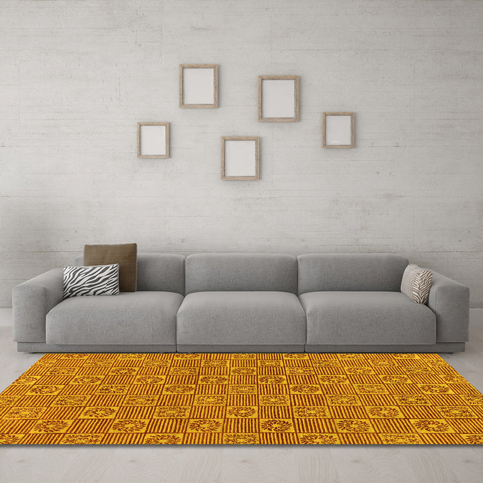 Machine Washable Abstract Yellow Modern Rug in a Living Room, wshabs146yw