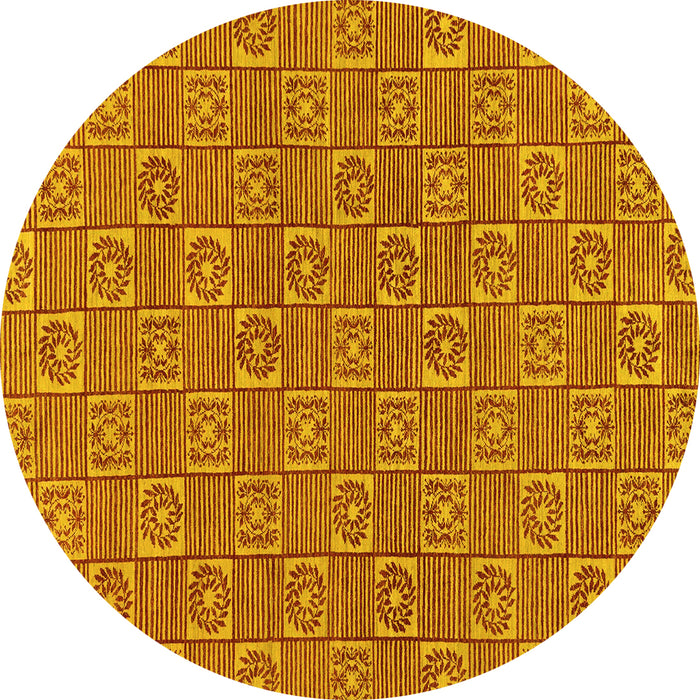 Round Abstract Yellow Modern Rug, abs146yw