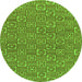 Round Machine Washable Abstract Green Modern Area Rugs, wshabs146grn