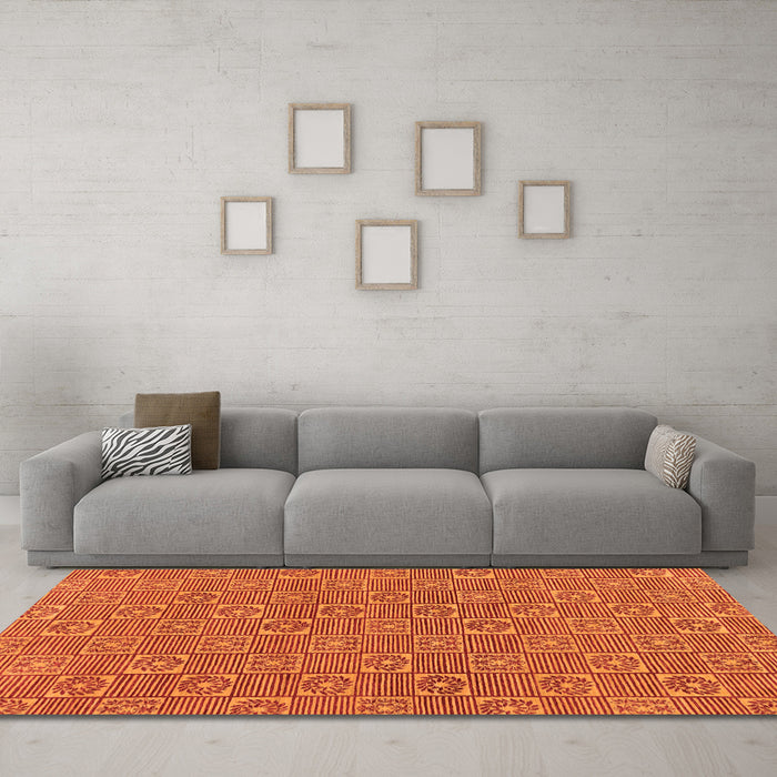 Machine Washable Abstract Orange Modern Area Rugs in a Living Room, wshabs146org