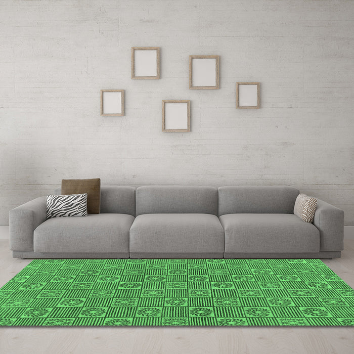 Machine Washable Abstract Emerald Green Modern Area Rugs in a Living Room,, wshabs146emgrn
