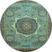 Round Machine Washable Oriental Light Blue Modern Rug, wshabs1470lblu