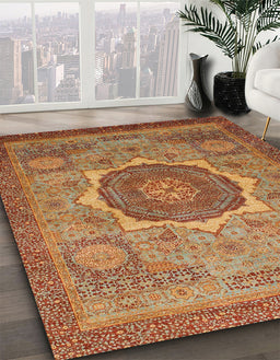 Abstract Brown Oriental Rug in Family Room, abs1470