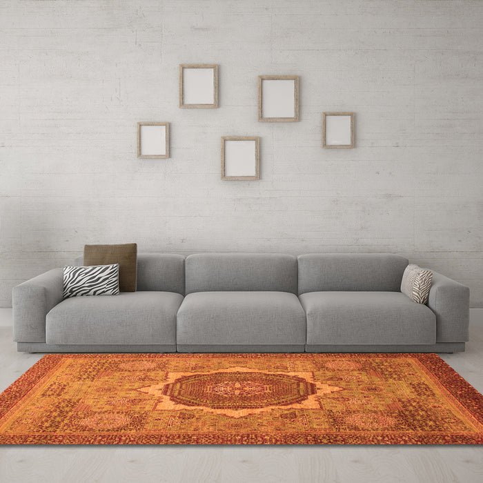 Machine Washable Oriental Orange Modern Area Rugs in a Living Room, wshabs1470org