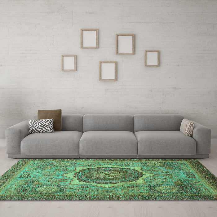 Machine Washable Oriental Turquoise Modern Area Rugs in a Living Room,, wshabs1470turq