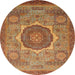 Round Machine Washable Abstract Peru Brown Rug, wshabs1470