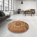 Round Abstract Brown Oriental Rug in a Office, abs1470