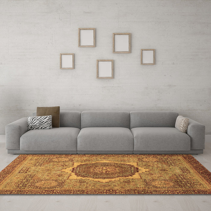 Machine Washable Oriental Brown Modern Rug in a Living Room,, wshabs1470brn