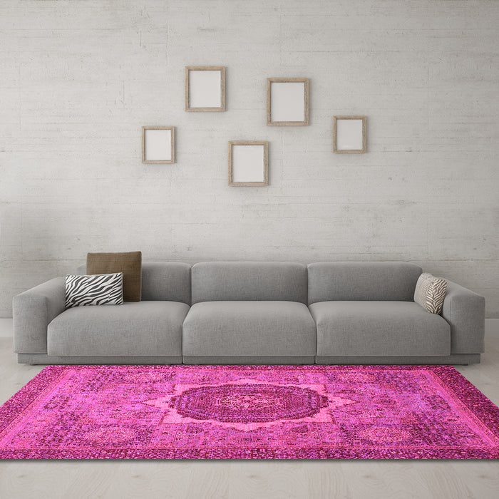Machine Washable Oriental Pink Modern Rug in a Living Room, wshabs1470pnk