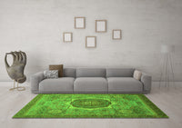 Machine Washable Oriental Green Modern Rug, wshabs1470grn