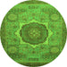 Round Machine Washable Oriental Green Modern Area Rugs, wshabs1470grn