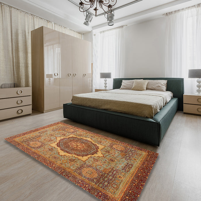 Abstract Brown Oriental Rug in a Bedroom, abs1470