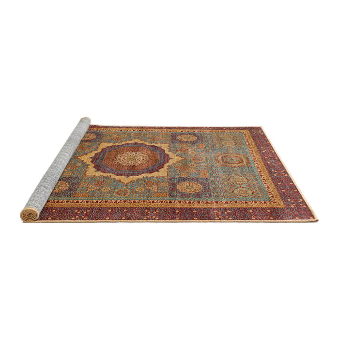 Sideview of Machine Washable Abstract Fire Brick Red Rug, wshabs1471