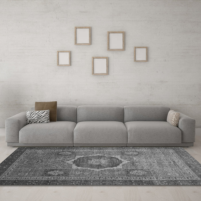 Machine Washable Oriental Gray Modern Rug in a Living Room,, wshabs1471gry