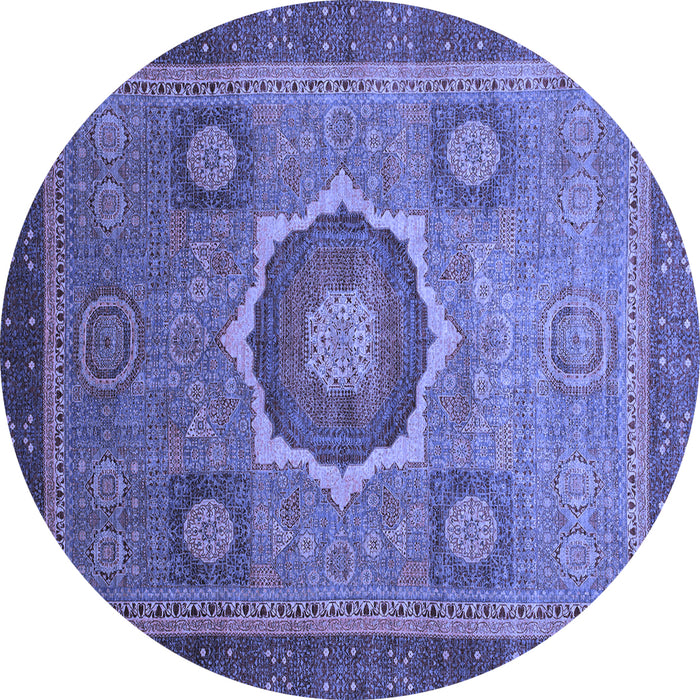 Round Machine Washable Oriental Blue Modern Rug, wshabs1471blu