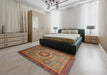 Abstract Fire Brick Red Oriental Rug in a Bedroom, abs1471