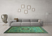 Machine Washable Oriental Turquoise Modern Area Rugs in a Living Room,, wshabs1471turq