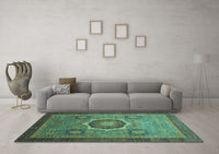 Machine Washable Oriental Turquoise Modern Rug, wshabs1471turq