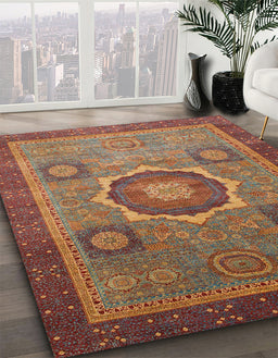 Machine Washable Abstract Fire Brick Red Rug in a Family Room, wshabs1471