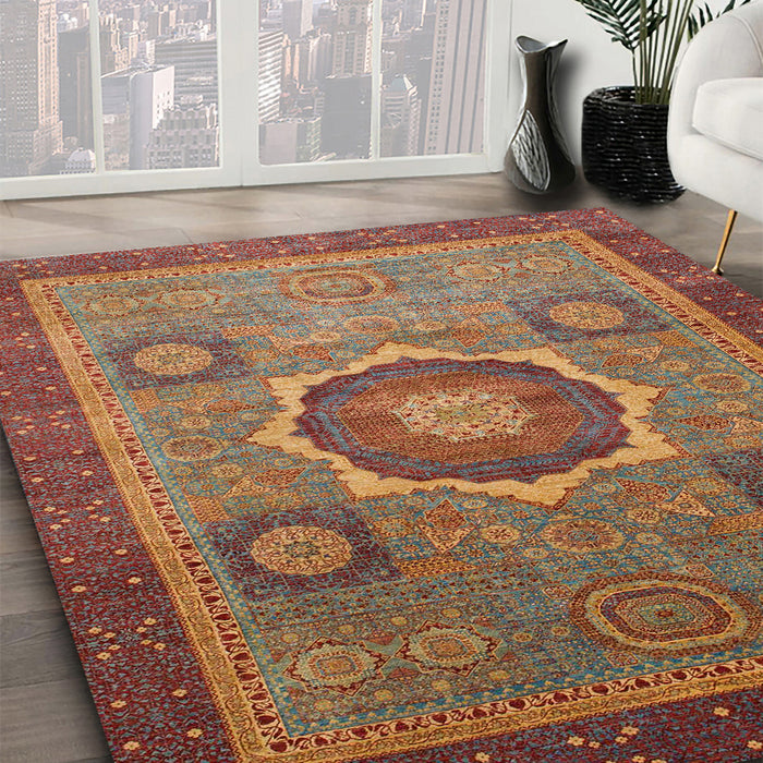 Machine Washable Abstract Fire Brick Red Rug in a Family Room, wshabs1471