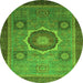 Round Machine Washable Oriental Green Modern Area Rugs, wshabs1471grn