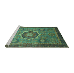 Sideview of Machine Washable Oriental Turquoise Modern Area Rugs, wshabs1471turq