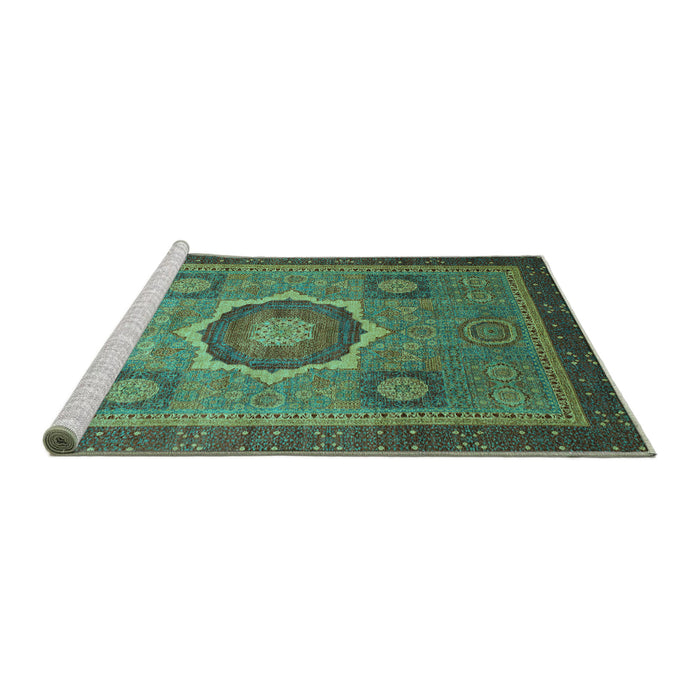 Sideview of Machine Washable Oriental Turquoise Modern Area Rugs, wshabs1471turq