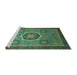 Sideview of Machine Washable Oriental Turquoise Modern Area Rugs, wshabs1471turq