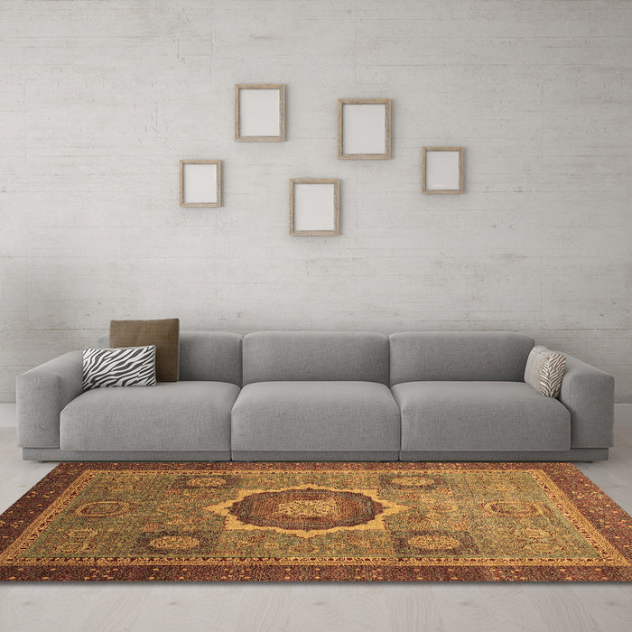 Machine Washable Oriental Brown Modern Rug in a Living Room,, wshabs1471brn
