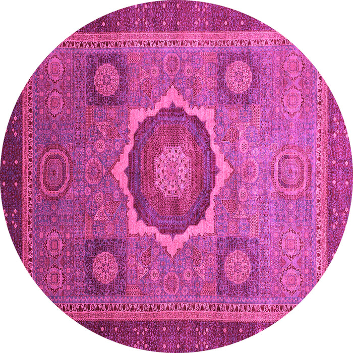 Round Machine Washable Oriental Pink Modern Rug, wshabs1471pnk