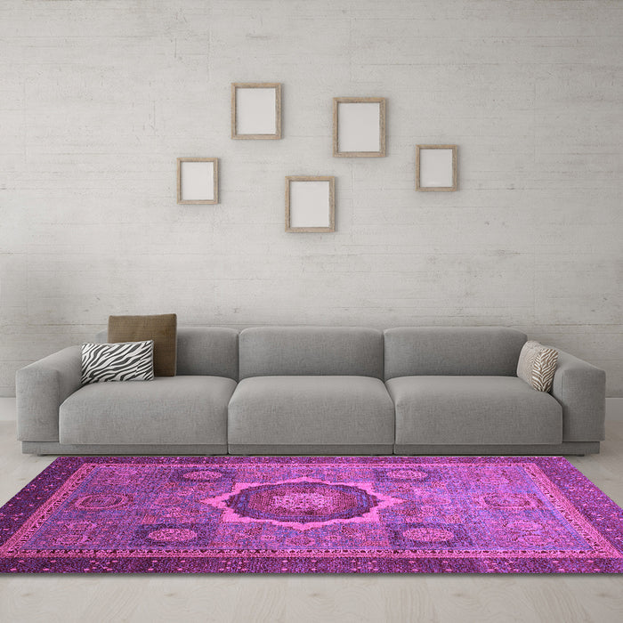 Machine Washable Oriental Purple Modern Area Rugs in a Living Room, wshabs1471pur
