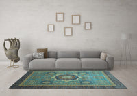 Machine Washable Oriental Light Blue Modern Rug, wshabs1471lblu