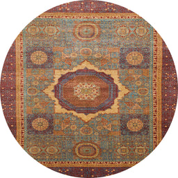 Round Abstract Fire Brick Red Oriental Rug, abs1471