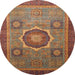 Round Abstract Fire Brick Red Oriental Rug, abs1471