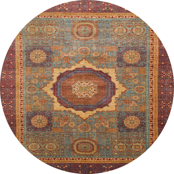 Round Machine Washable Abstract Fire Brick Red Rug, wshabs1471