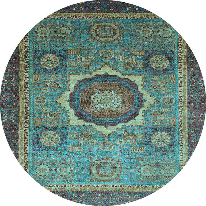 Round Oriental Light Blue Modern Rug, abs1471lblu