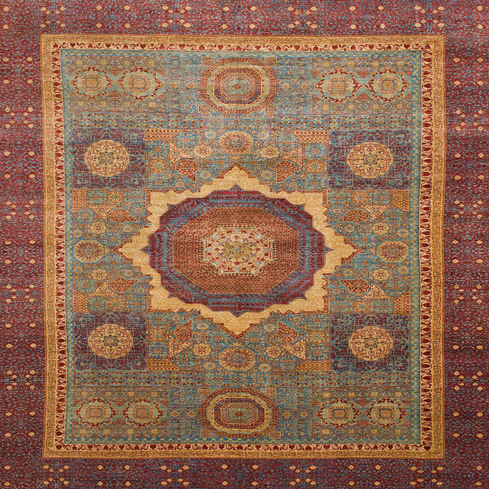 Square Abstract Fire Brick Red Oriental Rug, abs1471