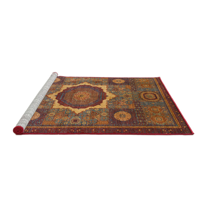 Sideview of Machine Washable Abstract Fire Brick Red Rug, wshabs1472