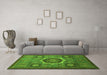 Machine Washable Oriental Green Modern Area Rugs in a Living Room,, wshabs1472grn